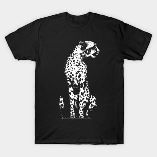 Cheetah Cat Vintage Style Black and White Animal Design T-Shirt